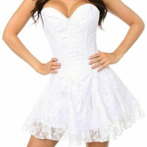 28"-31" Lg M Lavish Satin Lace White strapless corset dress short mini sundress
